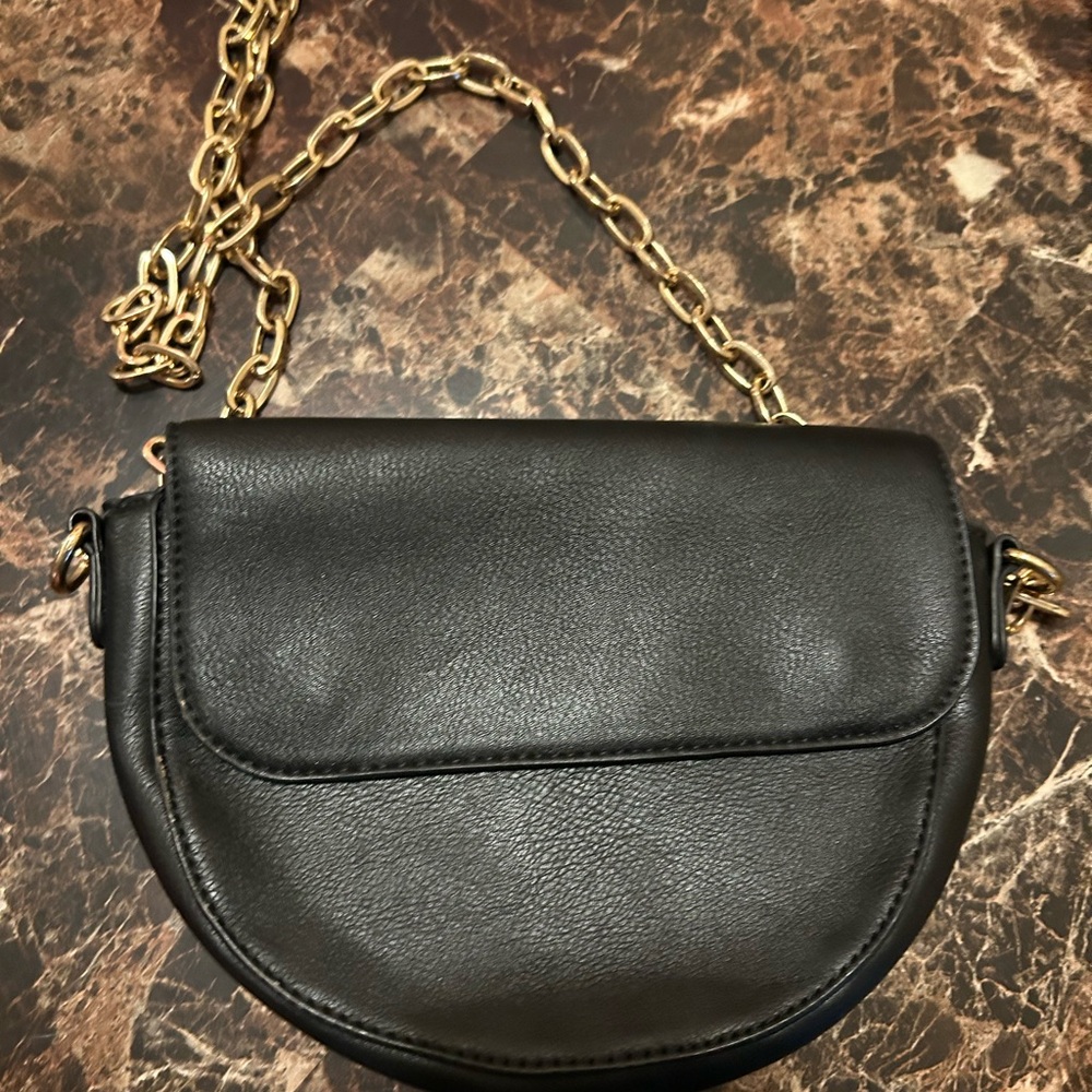 Forever 21  saddle bag Black Crossbody Bag with Gold - tone Chain